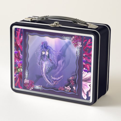 Purple ocean mermaid metal lunch box
