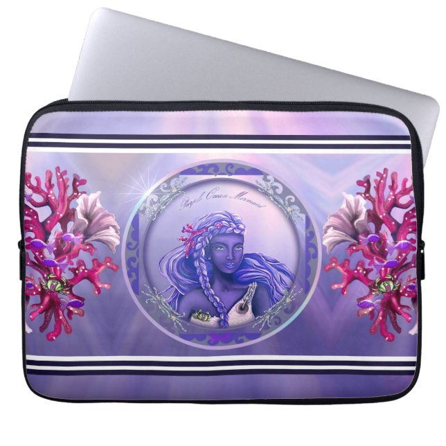 Purple Ocean Mermaid Mouse Pad Laptop Sleeve (Front)