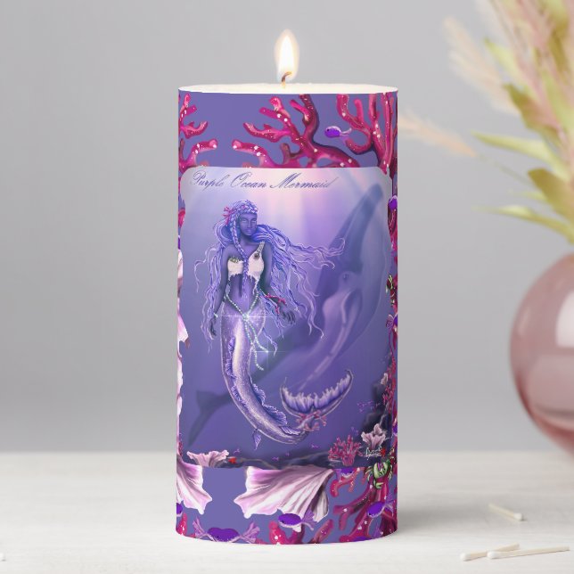 Purple ocean mermaid pillar candle (In Situ)