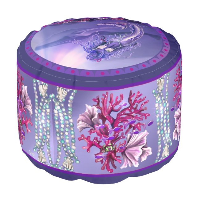Purple ocean mermaid pouf (Angled Front)