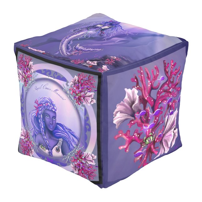 Purple ocean mermaid pouf (Angled Front)