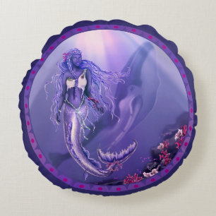 Purple ocean mermaid round pillow