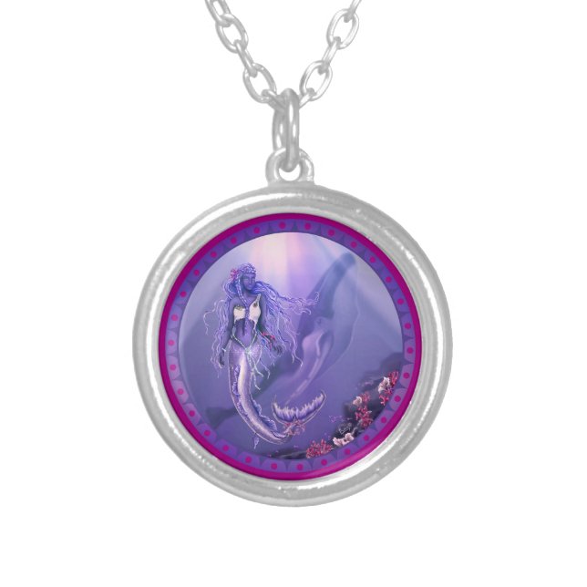 Purple Ocean Mermaid Silver Plated Necklace (Front)