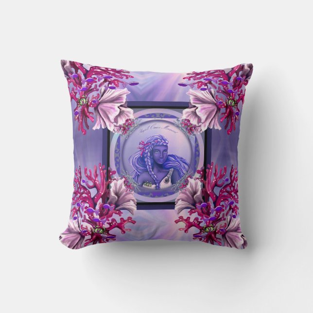 Purple ocean mermaid throw pillow (Front)