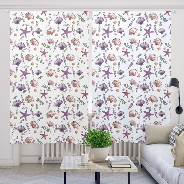 Purple Ocean Sea Shells Pattern Blackout Curtains (Living Room)