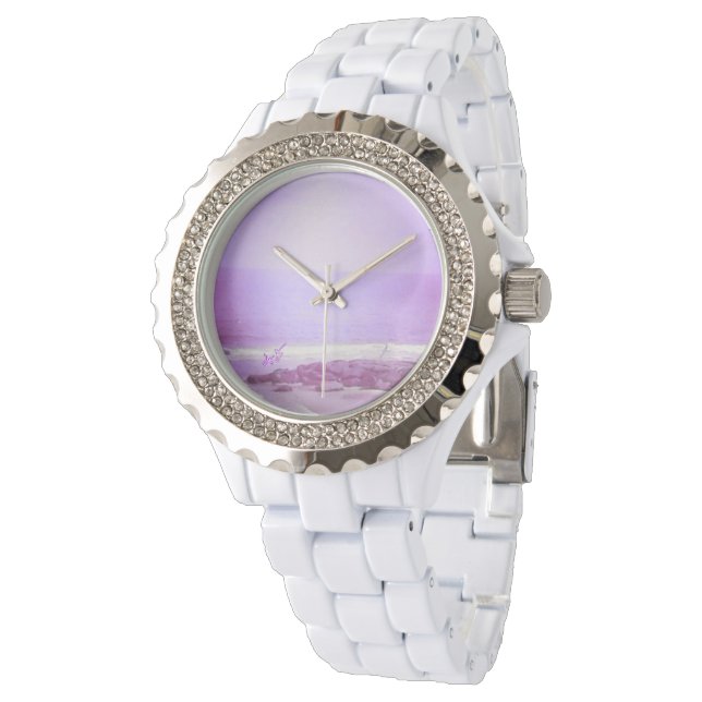 Purple Ocean & Sky White Rhinestone Watch (Angled)
