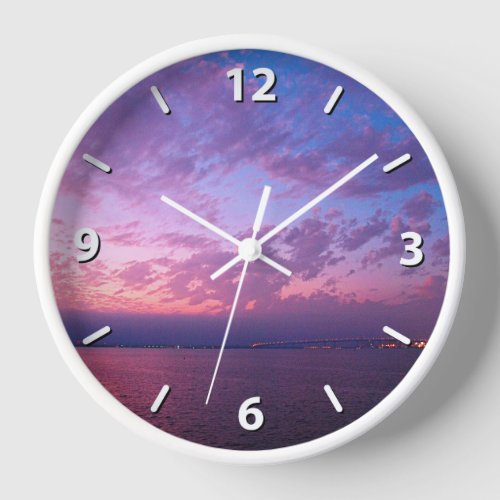 Purple ocean sunset clouds photo modern elegant clock