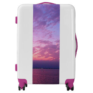 Purple ocean sunset coastal photo stylish modern luggage