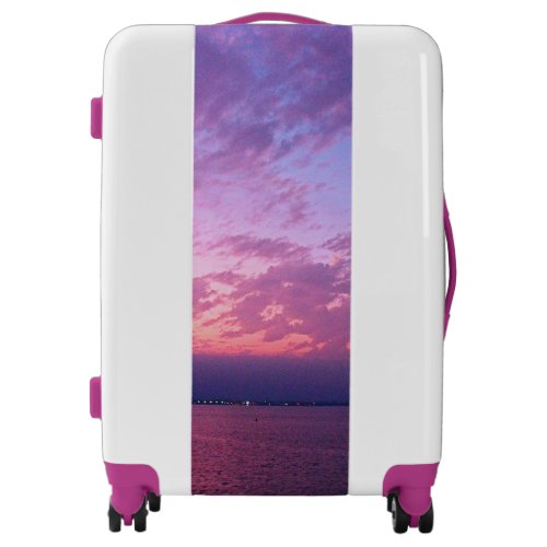 Purple ocean sunset coastal photo stylish modern luggage