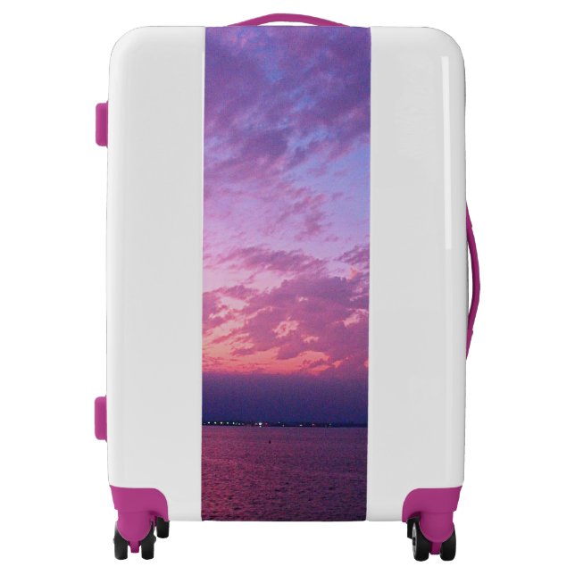 Purple ocean sunset coastal photo stylish modern luggage (Front)