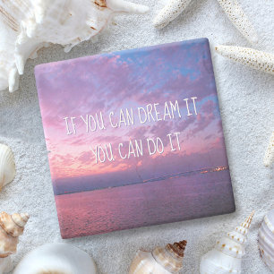 Purple Ocean Sunset Photo Dream It Do It Quote Stone Coaster