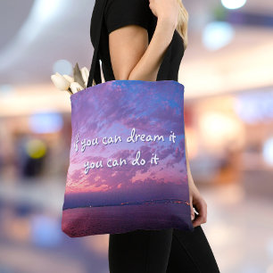 Purple ocean sunset photo dream it do it quote tote bag