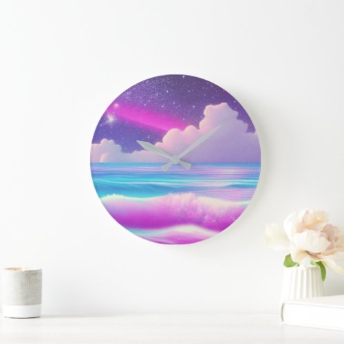 Purple Ocean Waves in Coastal Scenery Large Clock