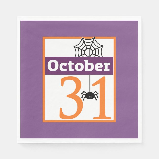 Purple October 31 Halloween Party Napkins (Front)