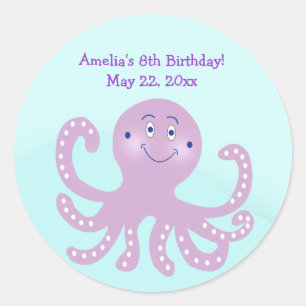 Purple Octopus Birthday Custom Favor Sticker