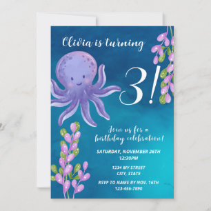 Purple Octopus Birthday Invitation