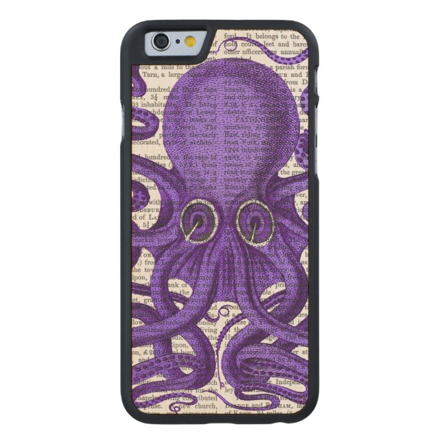 Purple Octopus Carved Wood iPhone Case (Back)