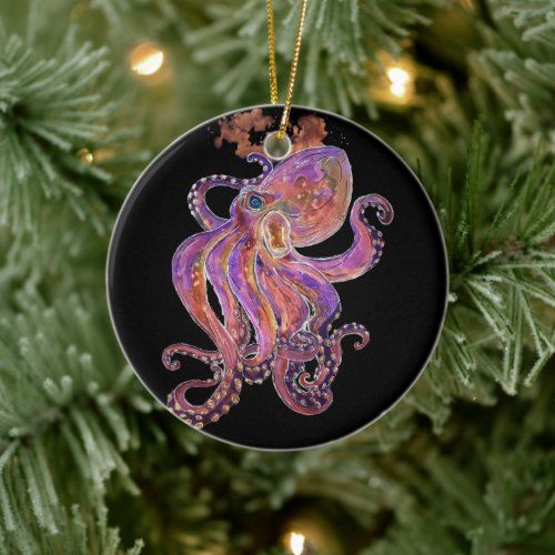 Purple Octopus Ceramic Ornament