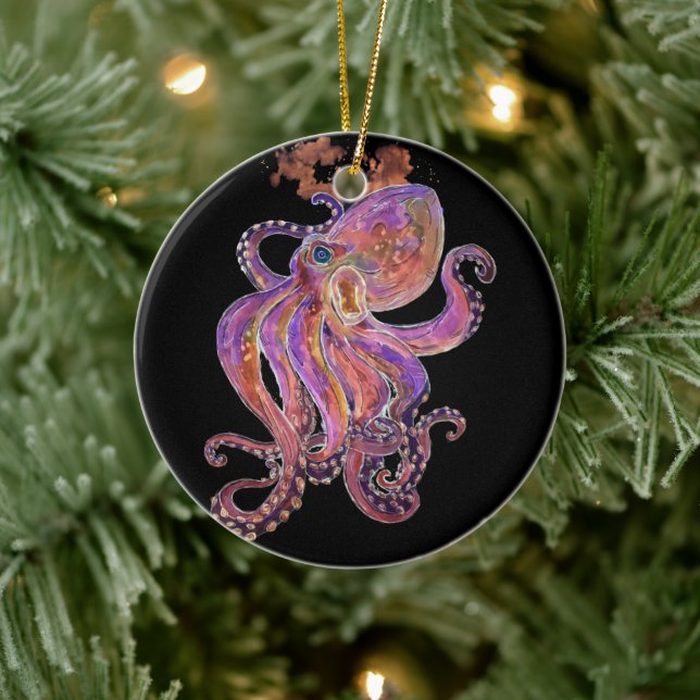 Purple Octopus Ceramic Ornament (Tree)