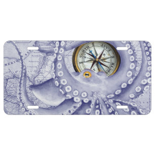 Purple Octopus Compass License Plate