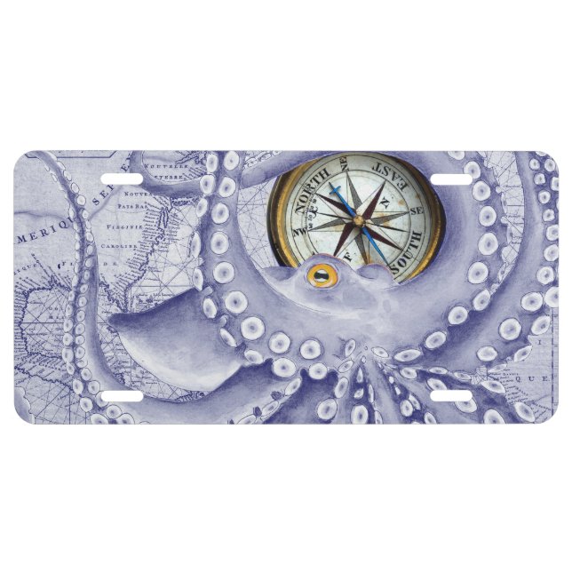 Purple Octopus Compass License Plate (Front)