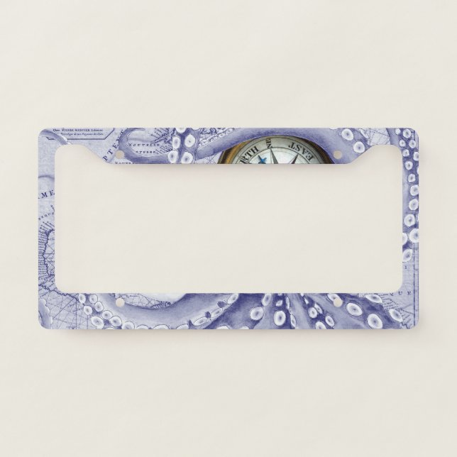 Purple Octopus Compass License Plate Frame (Front)