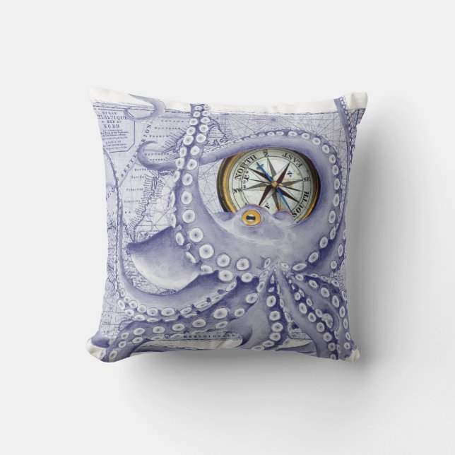 Purple Octopus Compass Throw Pillow (Front)