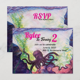 Purple Octopus Reef Illustrated Invitation Postcard