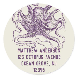 Purple Octopus Round Return Address Labels