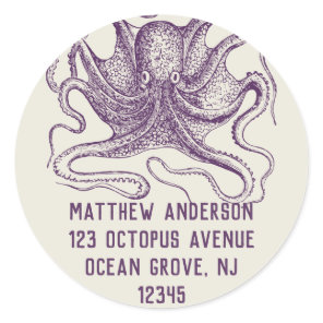 Purple Octopus Round Return Address Labels