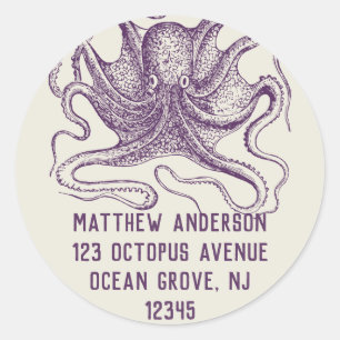Purple Octopus Round Return Address Labels