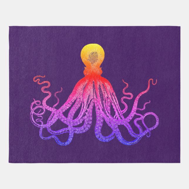 Purple Octopus Rug - Neon Sunset Kraken Area Rug (Front)