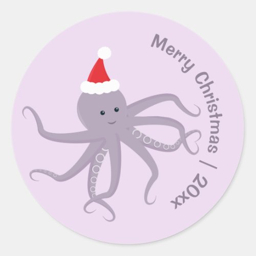 Purple Octopus Santa Merry Christmas Classic Round Sticker