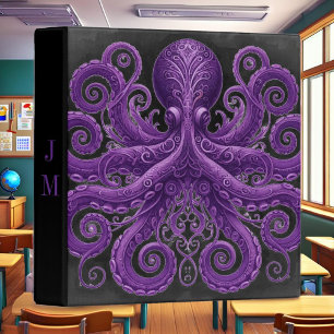 Purple Octopus Victorian Steampunk Kraken  3 Ring Binder