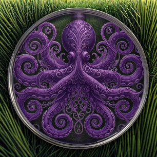 Purple Octopus Victorian Steampunk Kraken Golf Ball Marker