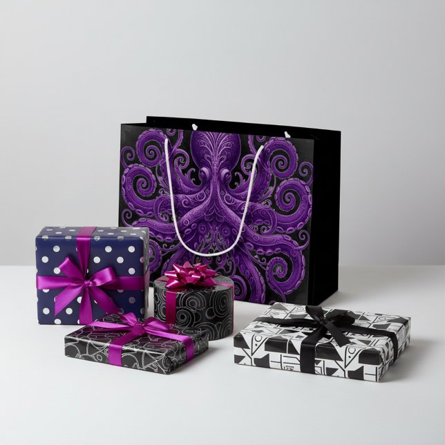 Purple Octopus Victorian Steampunk Kraken  Large Gift Bag (Creator Uploaded)