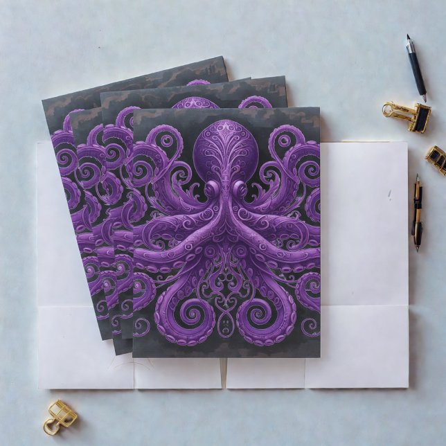 Purple Octopus Victorian Steampunk Kraken  Pocket Folder (Creator Uploaded)