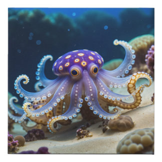 Purple Octopus with Orange Spots Faux Canvas Print