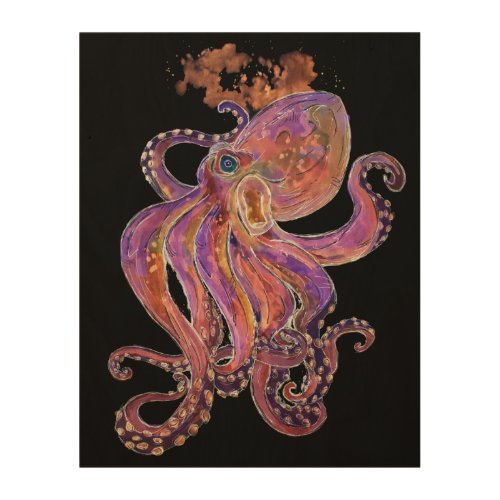 Purple Octopus Wood Wall Art