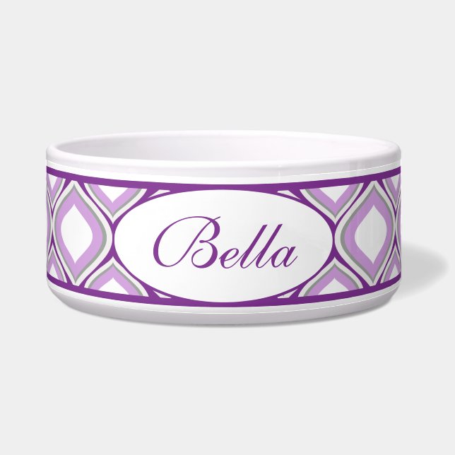Purple Ogee Personalized Ceramic Dog Bowl (Front)