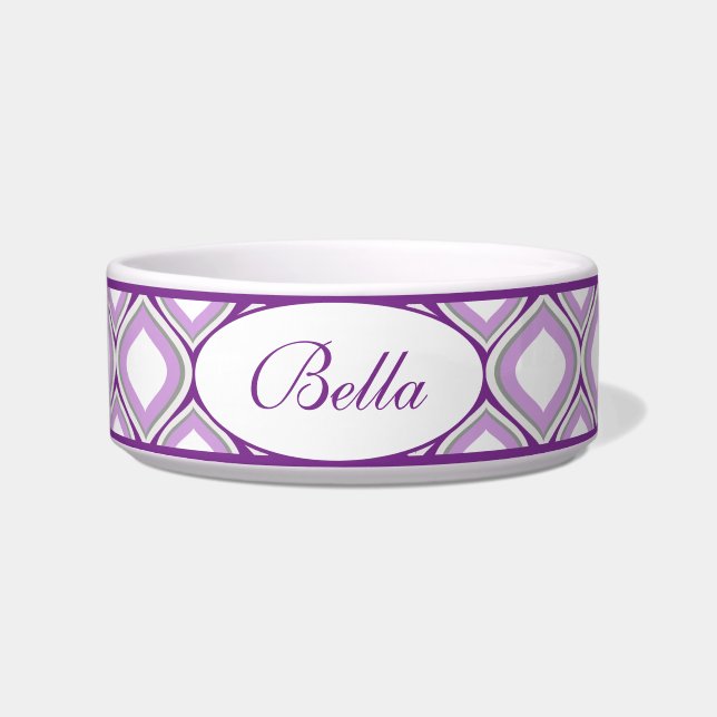 Purple Ogee Personalized Small Ceramic Dog Bowl (Front)
