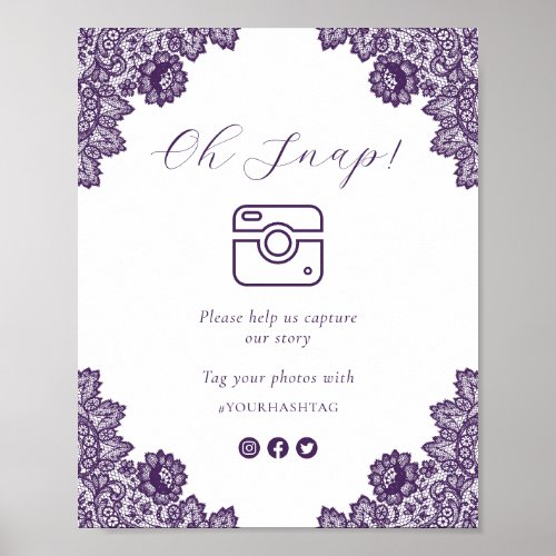 Purple Oh Snap Social Media Wedding Sign
