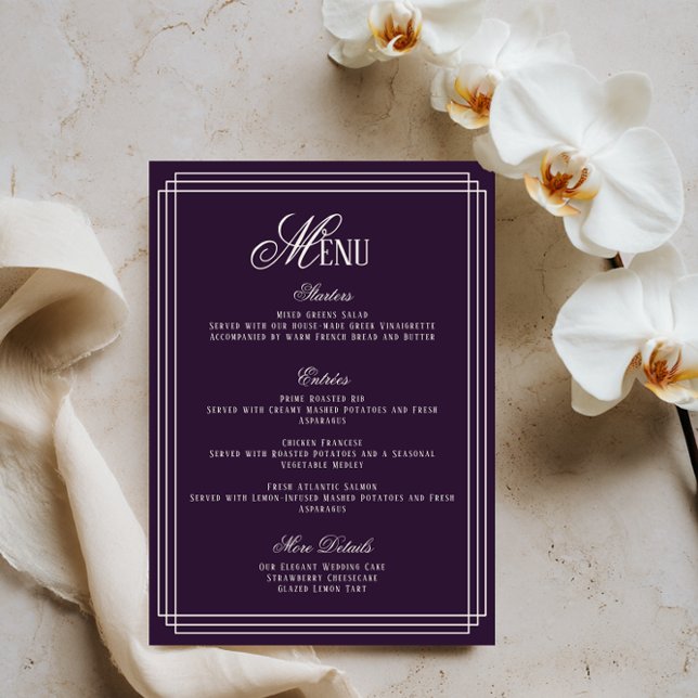 Purple Old Money Wedding Menu Card (Creator Uploaded)