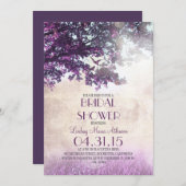 Purple old oak tree & love birds bridal shower invitation (Front/Back)
