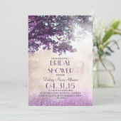 Purple old oak tree & love birds bridal shower invitation (Standing Front)
