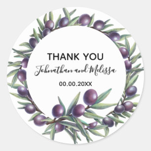 Purple olive branch / thank you party classic round sticker