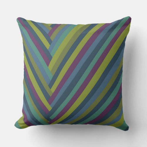 Purple  Olive Green Abstract Mod Striped Throw Pillow