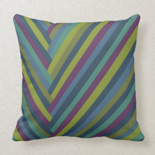 Purple & Olive Green Abstract Mod Striped Throw Pillow