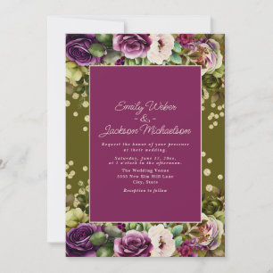 Purple Olive Green Pink Watercolor Floral Invitation
