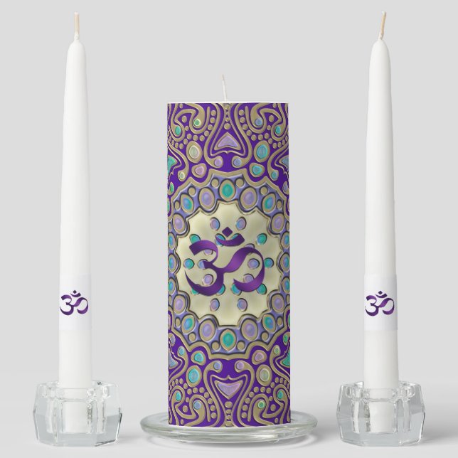 Purple Om Mandala Candle Set (Front)